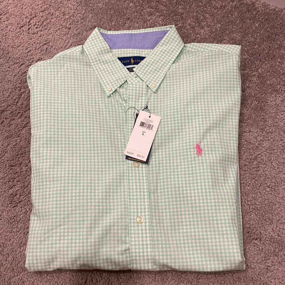 Ralph Lauren classic fit long sleeve green check button down size L